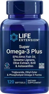Super Omega-3 Plus EPA/DHA Fish Oil, Sesame Lignans, Olive Extract, Krill & Astaxanthinby Life Extension, 120 softgels