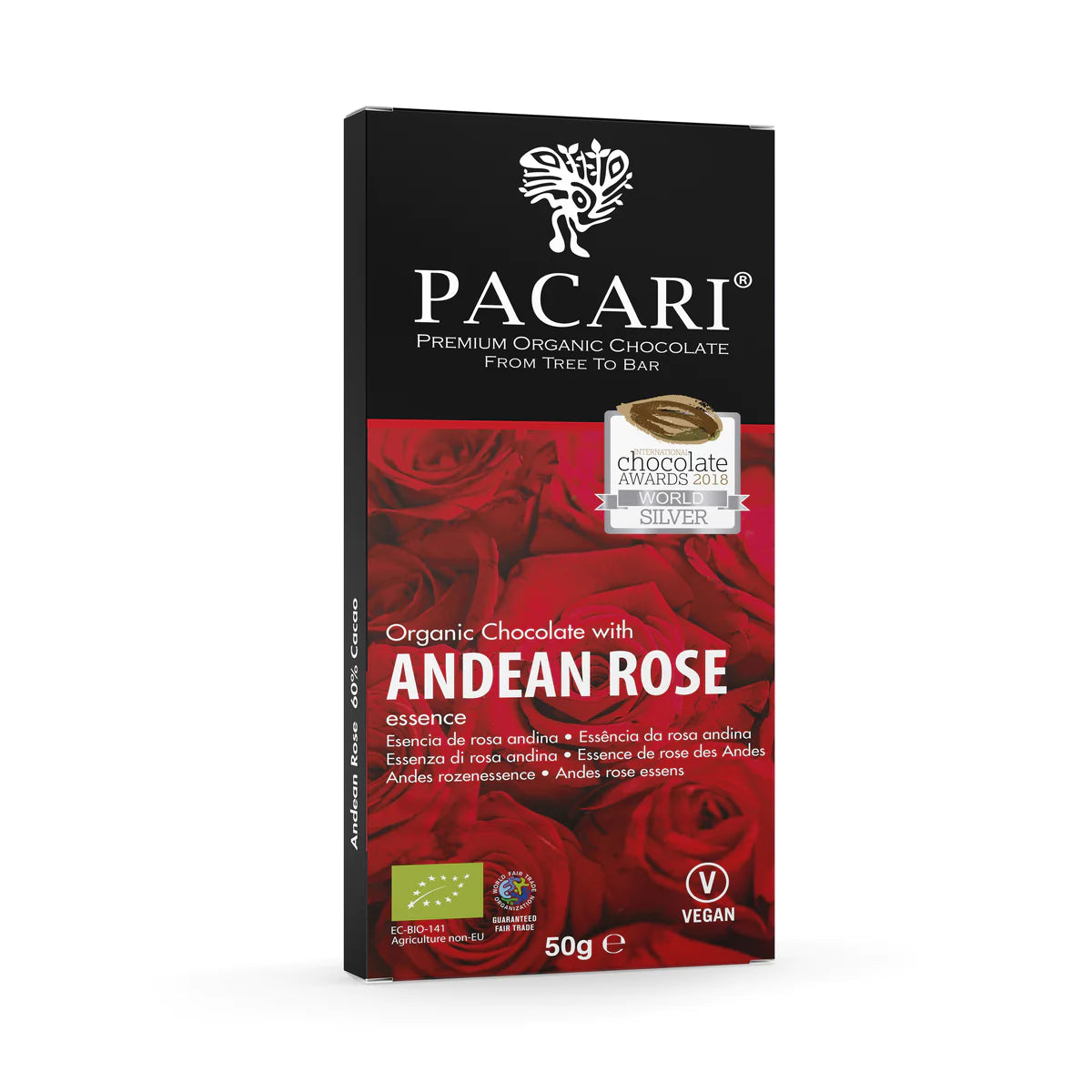 Organic Chocolate Bar with Andean Rose Essence by Pacari, 50 g