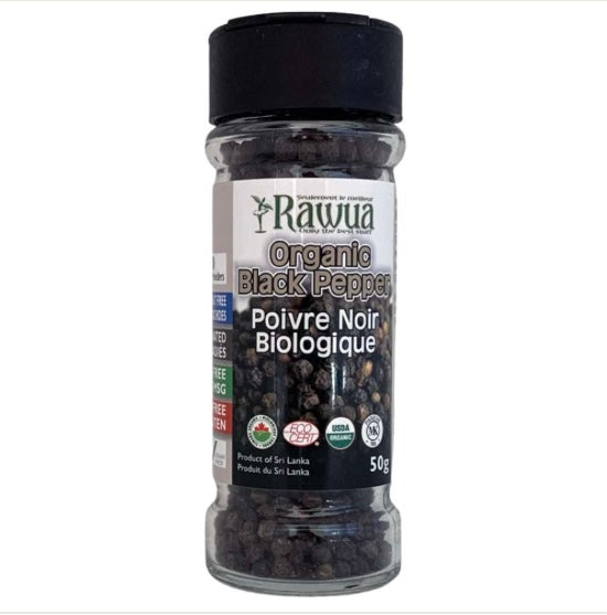 Organic Black Peppercorns by Rawua, 50g