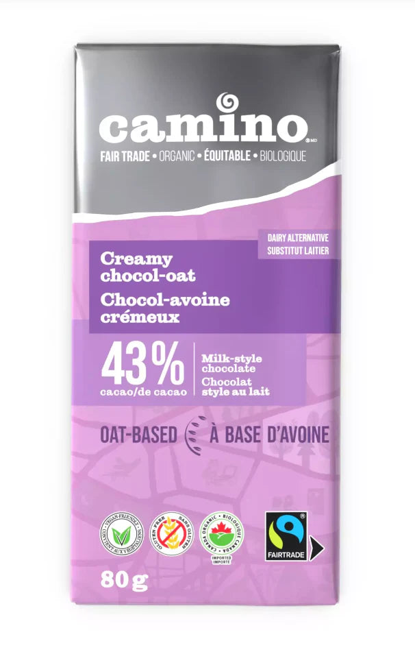 Creamy Chocol-oat 43% Milk-Style Oat Based Chocolate Bar by Camino, 80g