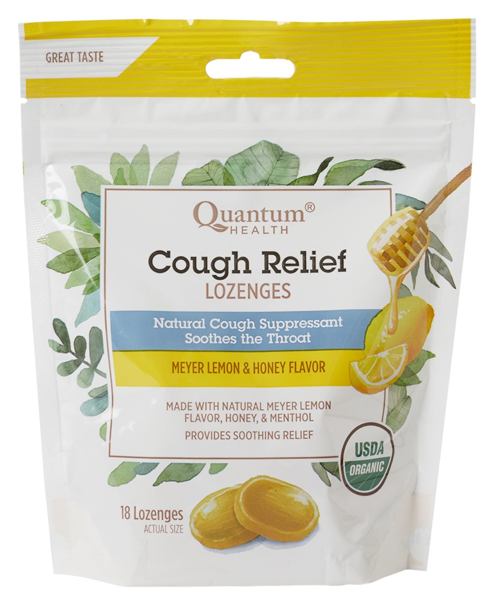 Meyer Lemon and Honey Cough Suppressant Lozenges by Quantum Health, 18 lozenges