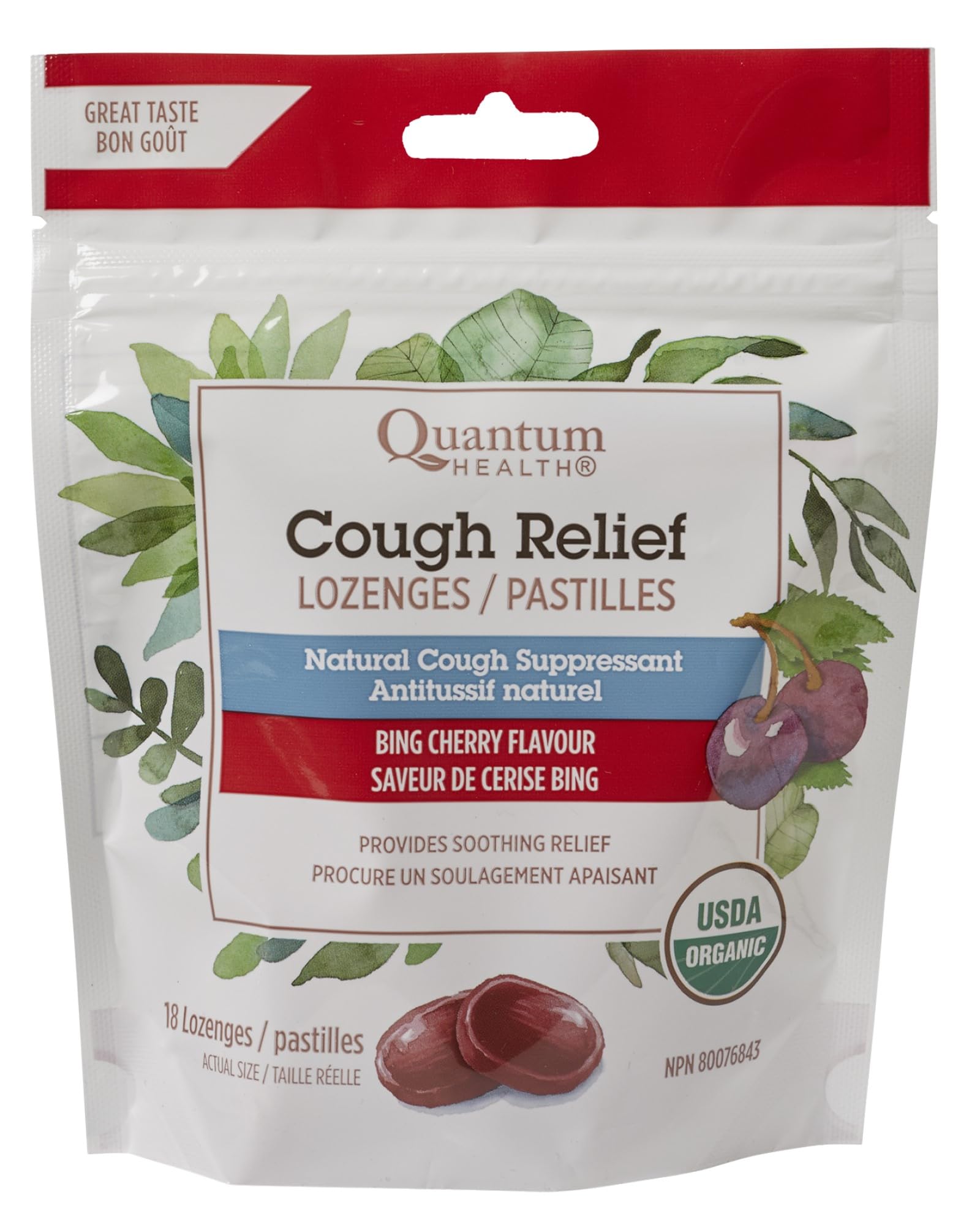 Bing Cherry Flavoured Cough Suppressant Lozenges by Quantum Health, 18 lozenges