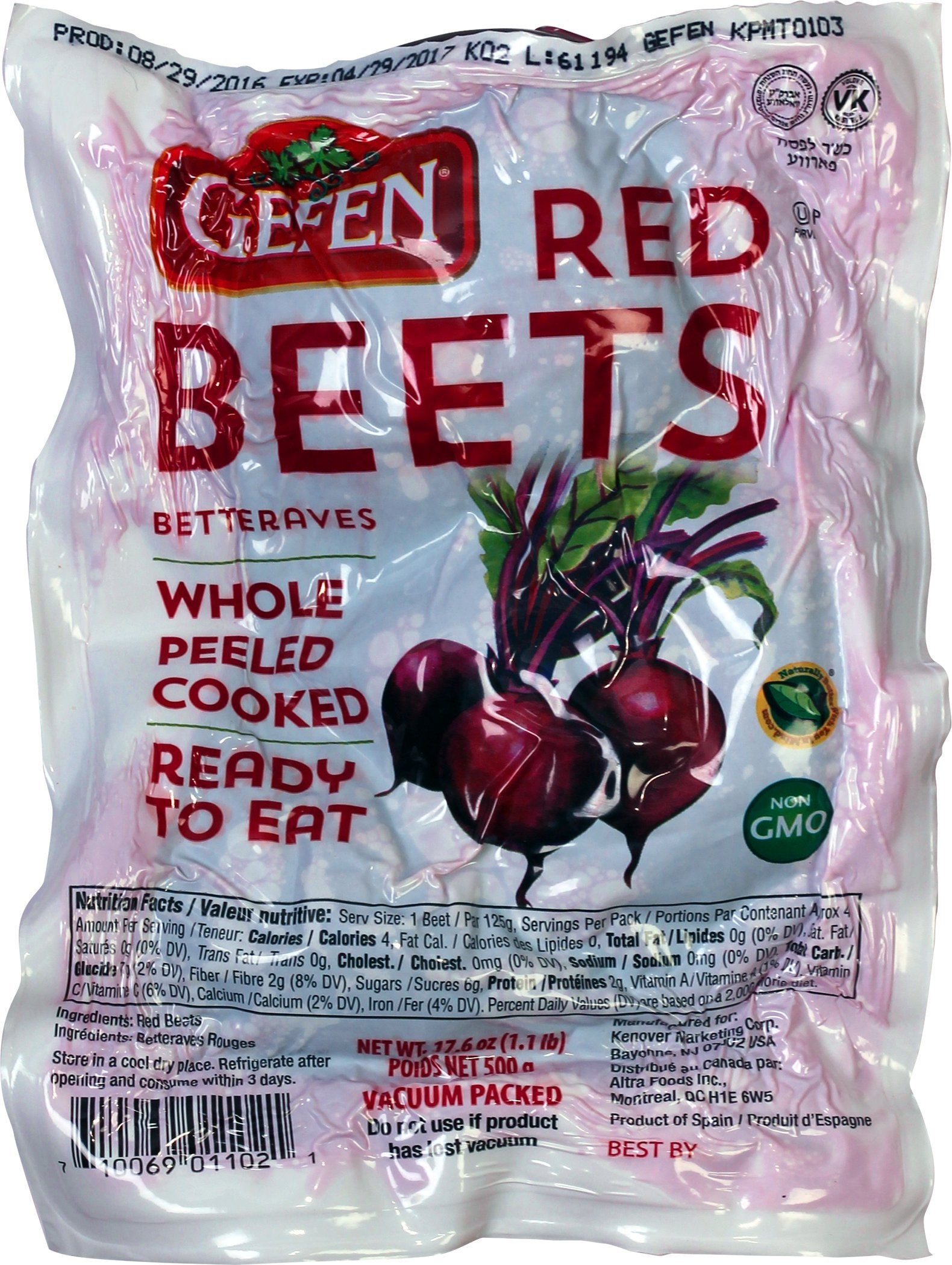 Vacuum Packed Red Beets by Gefen, 500g