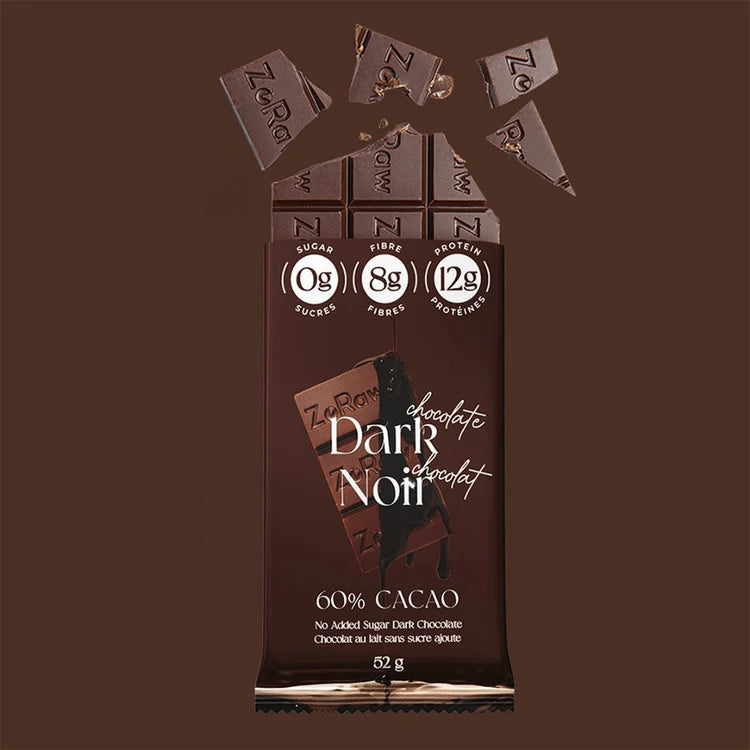 60% Dark Chocolate Bar with Protein by ZoRaw, 52g