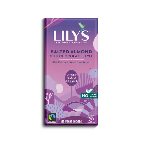 Salted Almond Sugar Free Milk Chocolate 40% Bar by Lily's, 85 g