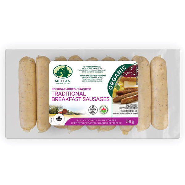 Organic Traditional Pork Breakfast Sausages by Mclean Organic Foods, 250g