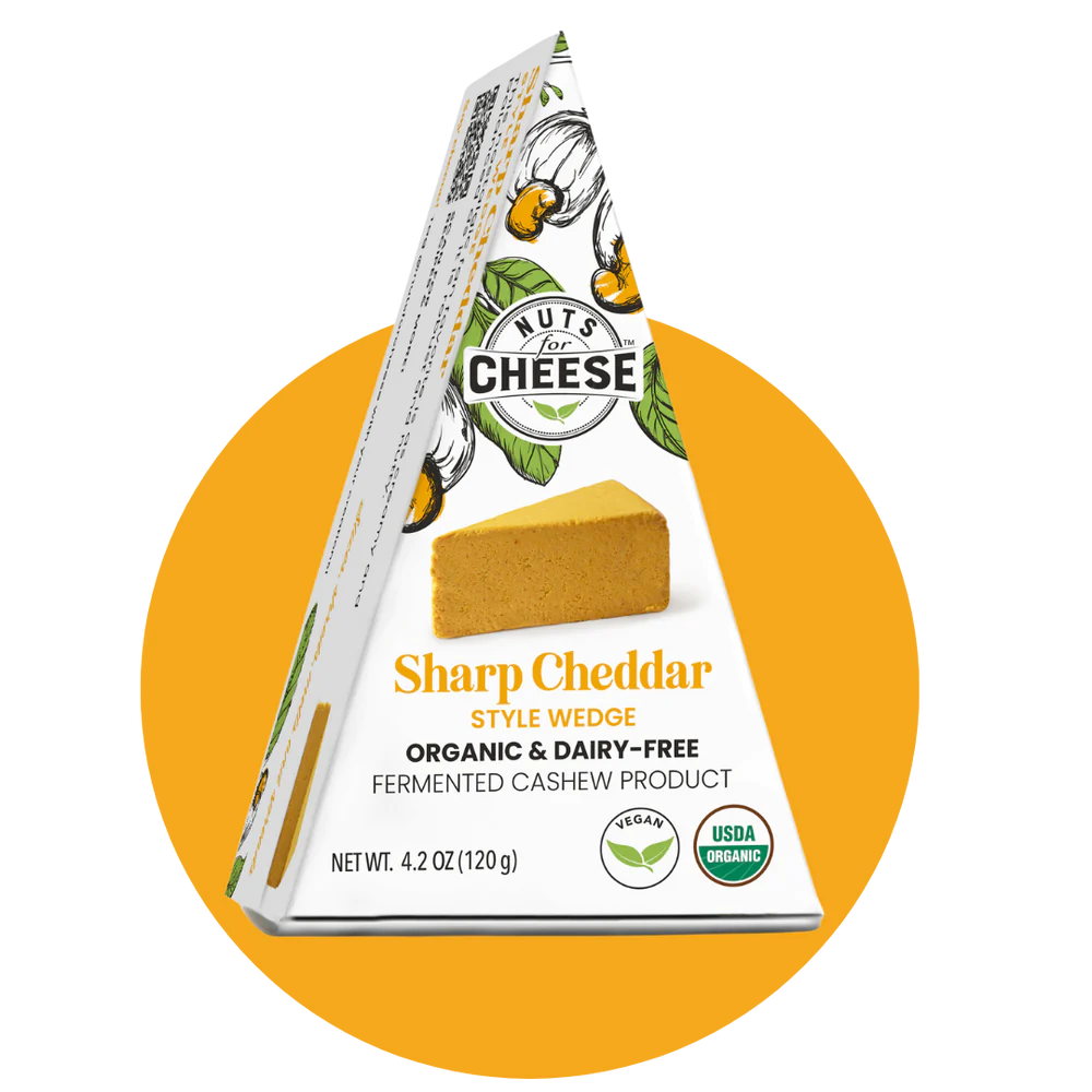 Sharp Cheddar Style Wedge- Organic & Dairy Free Fermented Cashew Cheese by Nuts for Cheese 120g