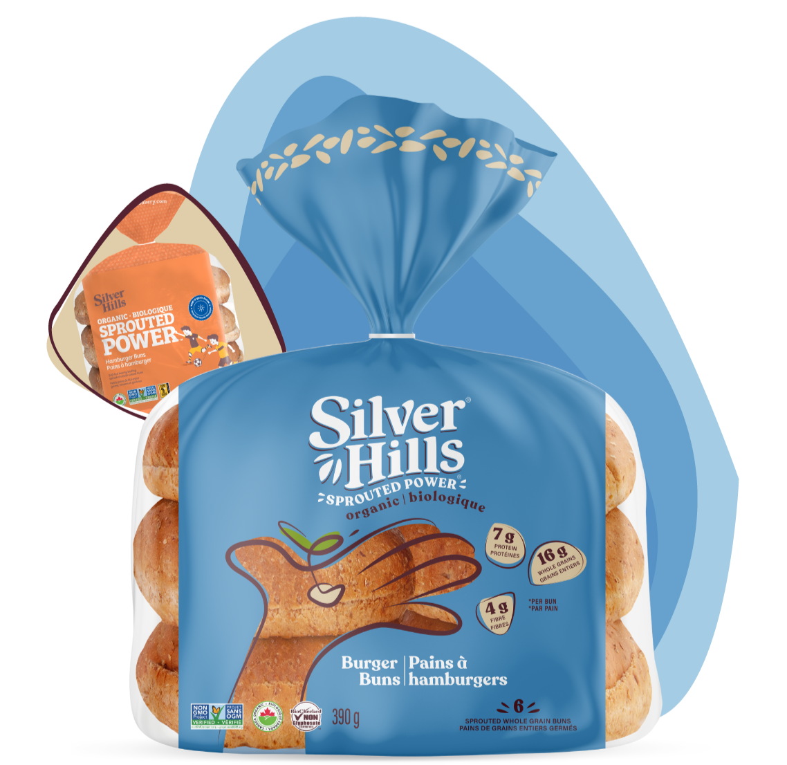 Organic Sprouted Burger Buns by Silver Hills, 390g