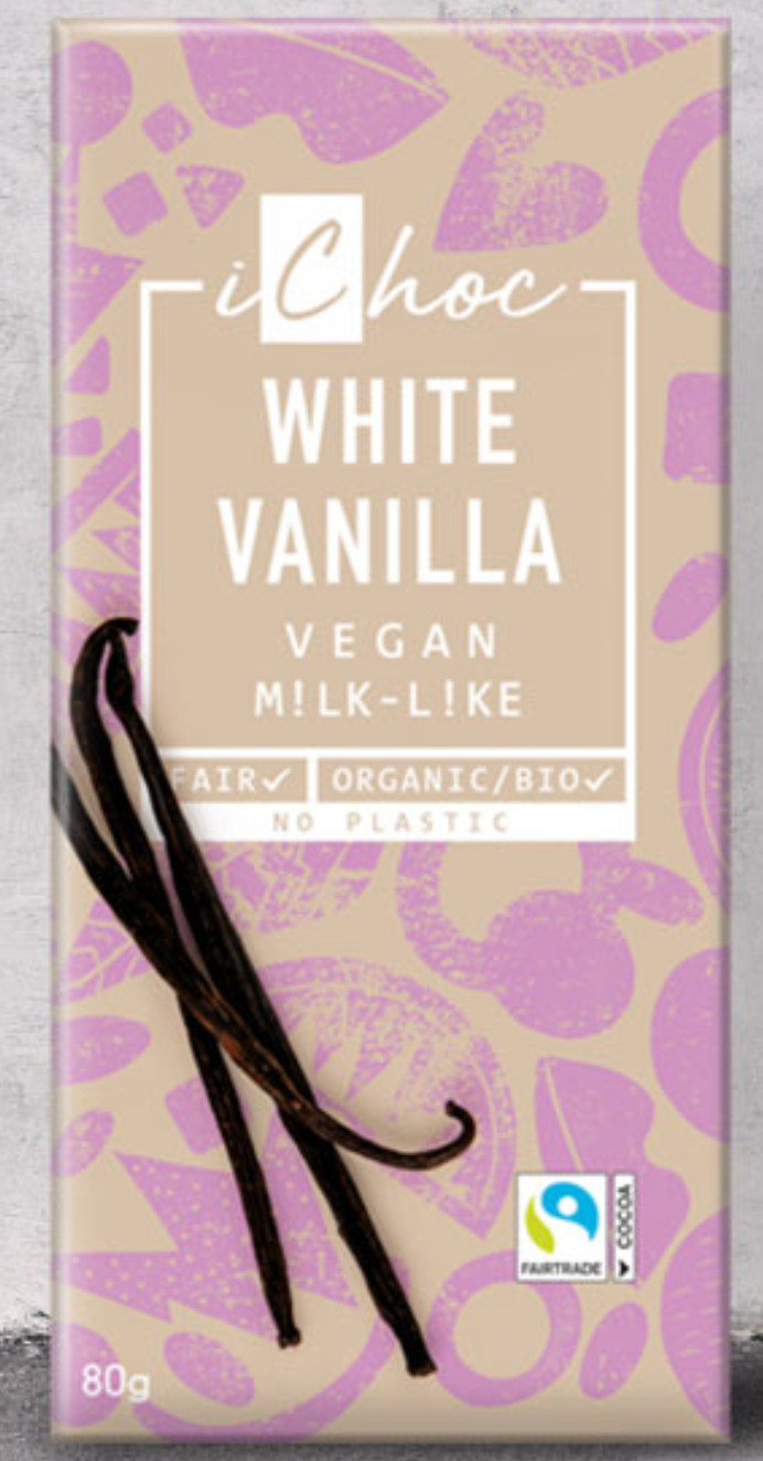 Organic White Vanilla Vegan Chocolate Bar by iChoc, 80 g