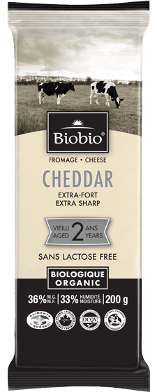 Organic Cheddar extra Sharp 2 Years Lactose Free by Biobio, 200 g