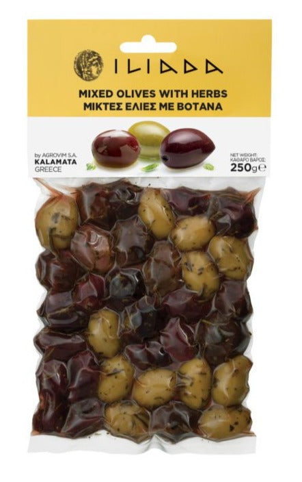 Olives Mixed Pitted with Herbs in Vacuum Seal by ILIADA, 250g