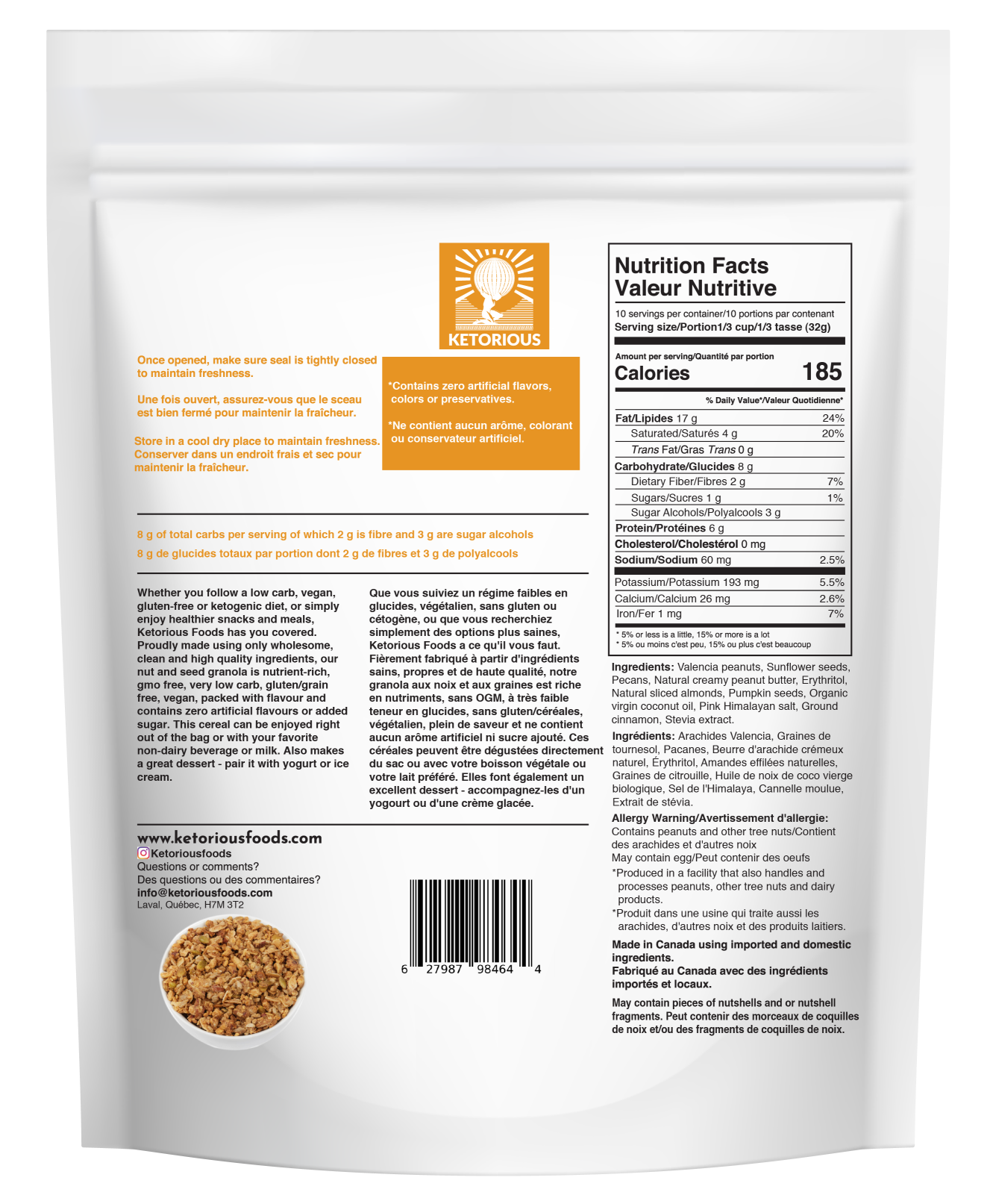 Peanut Butter Crunch Nut and Seed Granola by Ketorious, 320g (Copy)