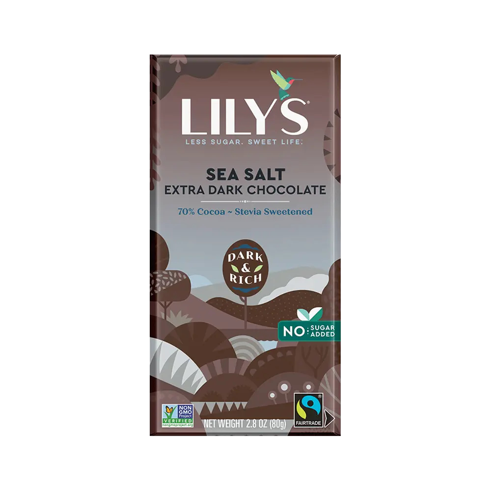Sea Salt Sugar Free Extra Dark Chocolate Style Bar 70% by Lily's, 80 g