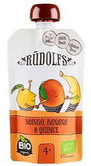 Purée de coing à la mangue et à la banane bio par Rudolfs, 110 g