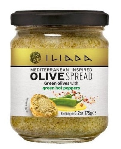 Green Olive Spread with Green Hot Peppers by Iliada, 175gr