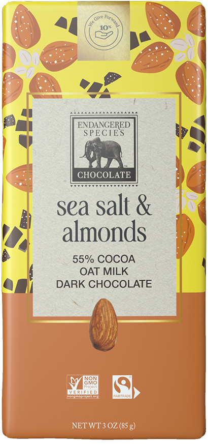 Chocolat noir au lait d'avoine, sel de mer, amandes 55% par des espèces en voie de disparition