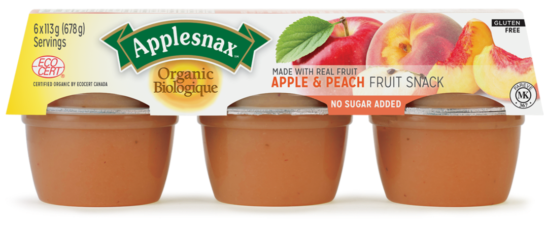 Coupes de sauce pomme et pêche bio non sucrées par Applesnax 6 tasses de 113g