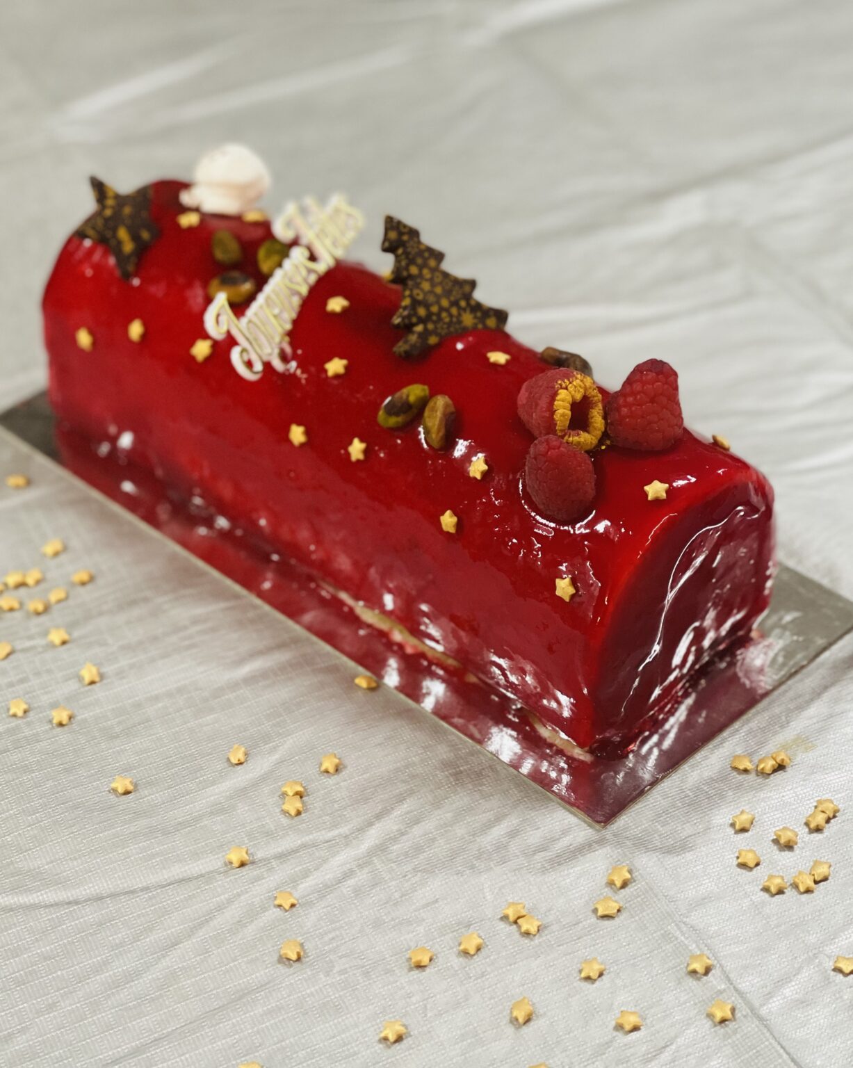 Dairy and Gluten Free Raspberry and Pistachio Holiday Log by L'Artisan Delice