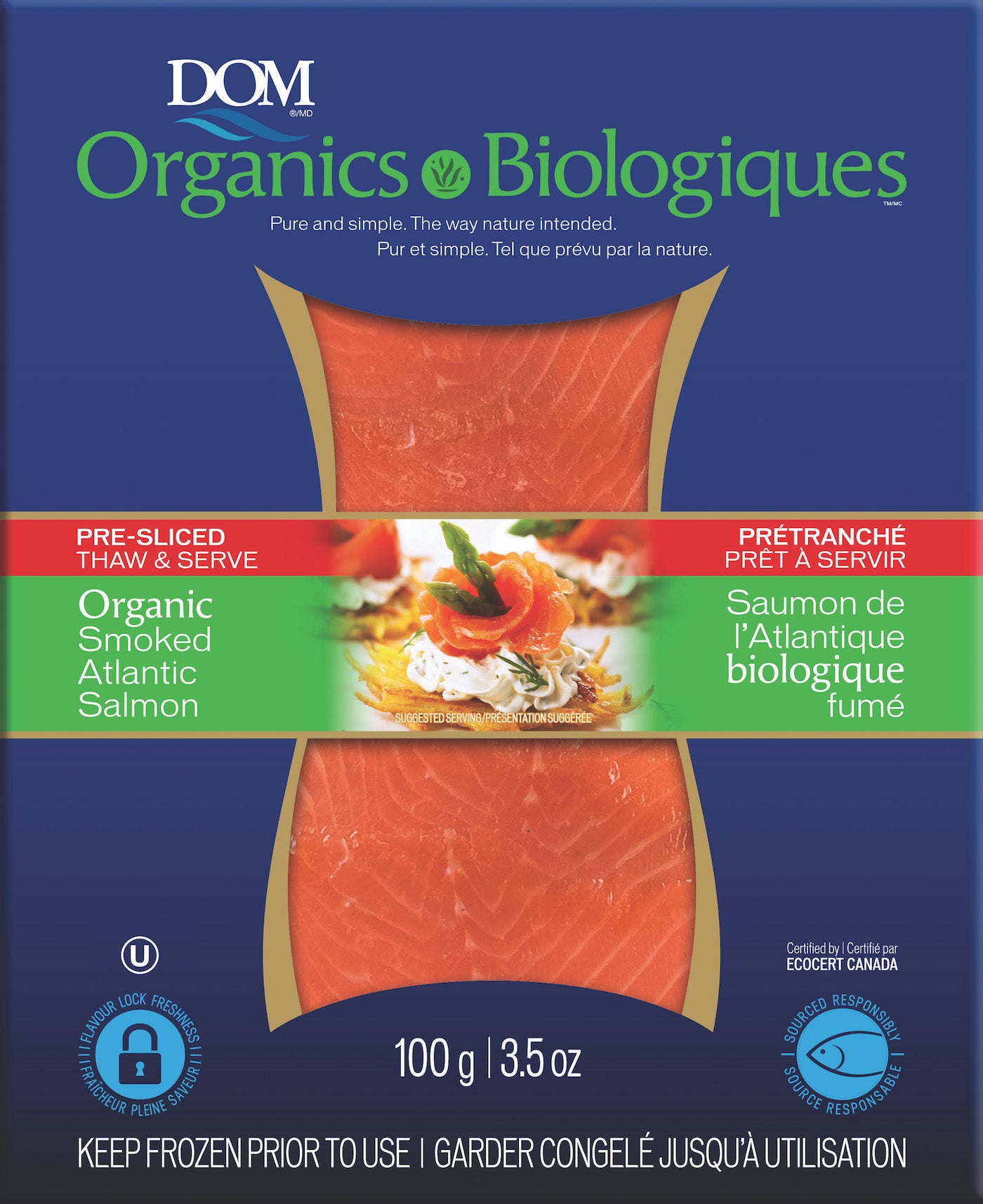 Organic Smoked Frozen Atlantic Salmon from Norway, Scotland, or Ireland, 100g
