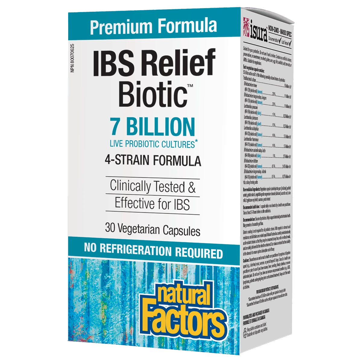 IBS Relief Biotic 7 billion live Probiotic Cultures by Natural Factors, 30 caps