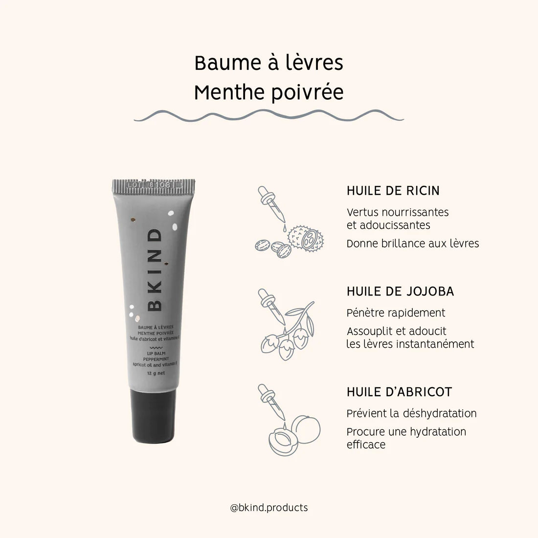 Baume à lèvres à la menthe poivrée par BKIND, 12g