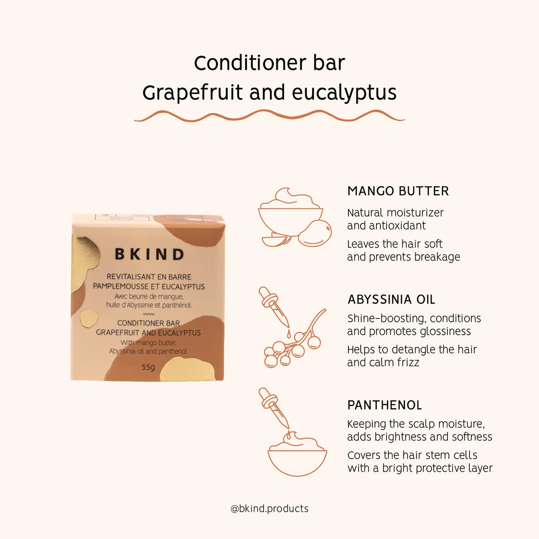 Barre revitalisante au pamplemousse et à l&#39;eucalyptus par BKIND, 55 g