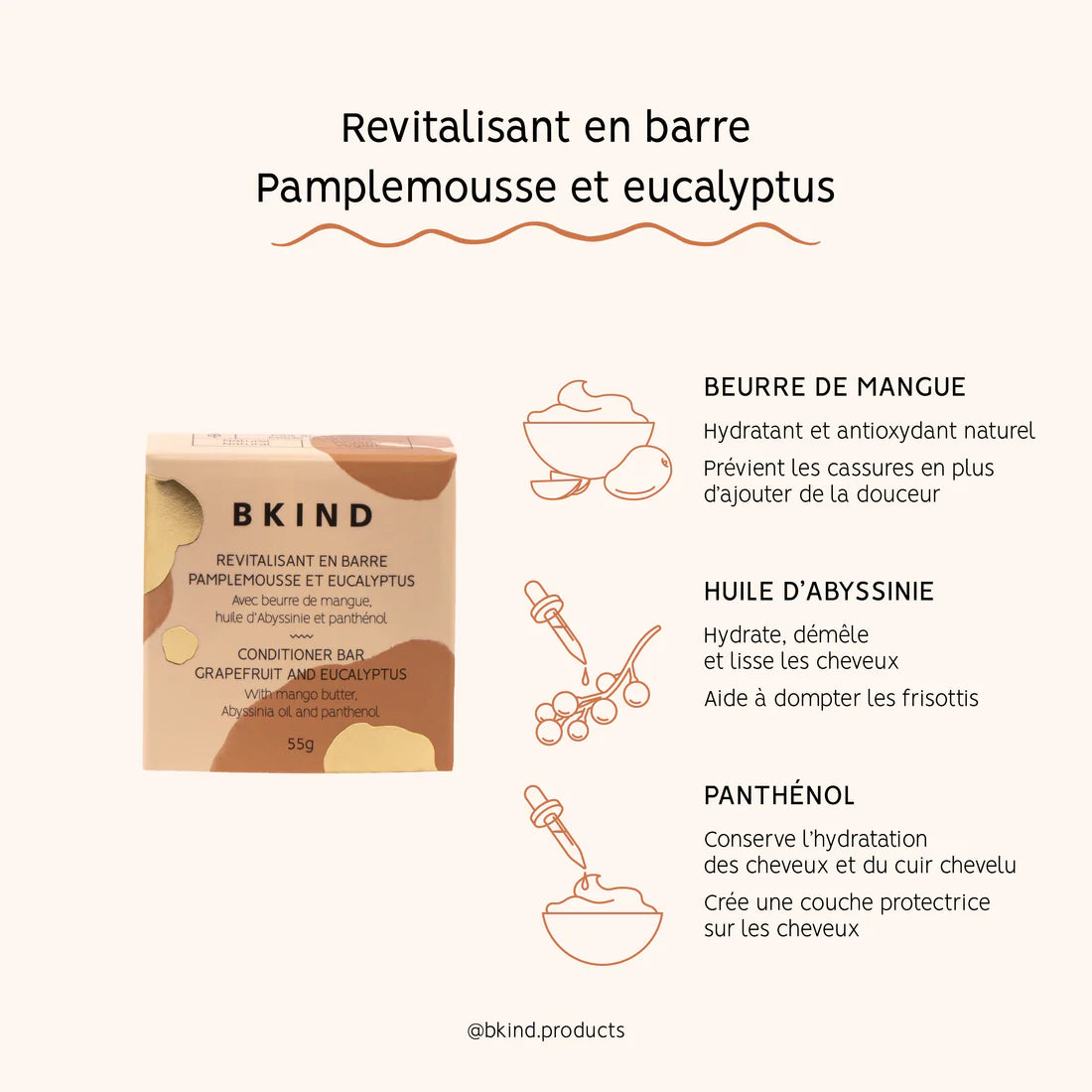 Barre revitalisante au pamplemousse et à l&#39;eucalyptus par BKIND, 55 g