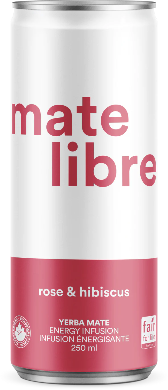 Infusion énergétique Yerba Mate bio à la rose et à l'hibiscus par Mate Libre, 250 ml 