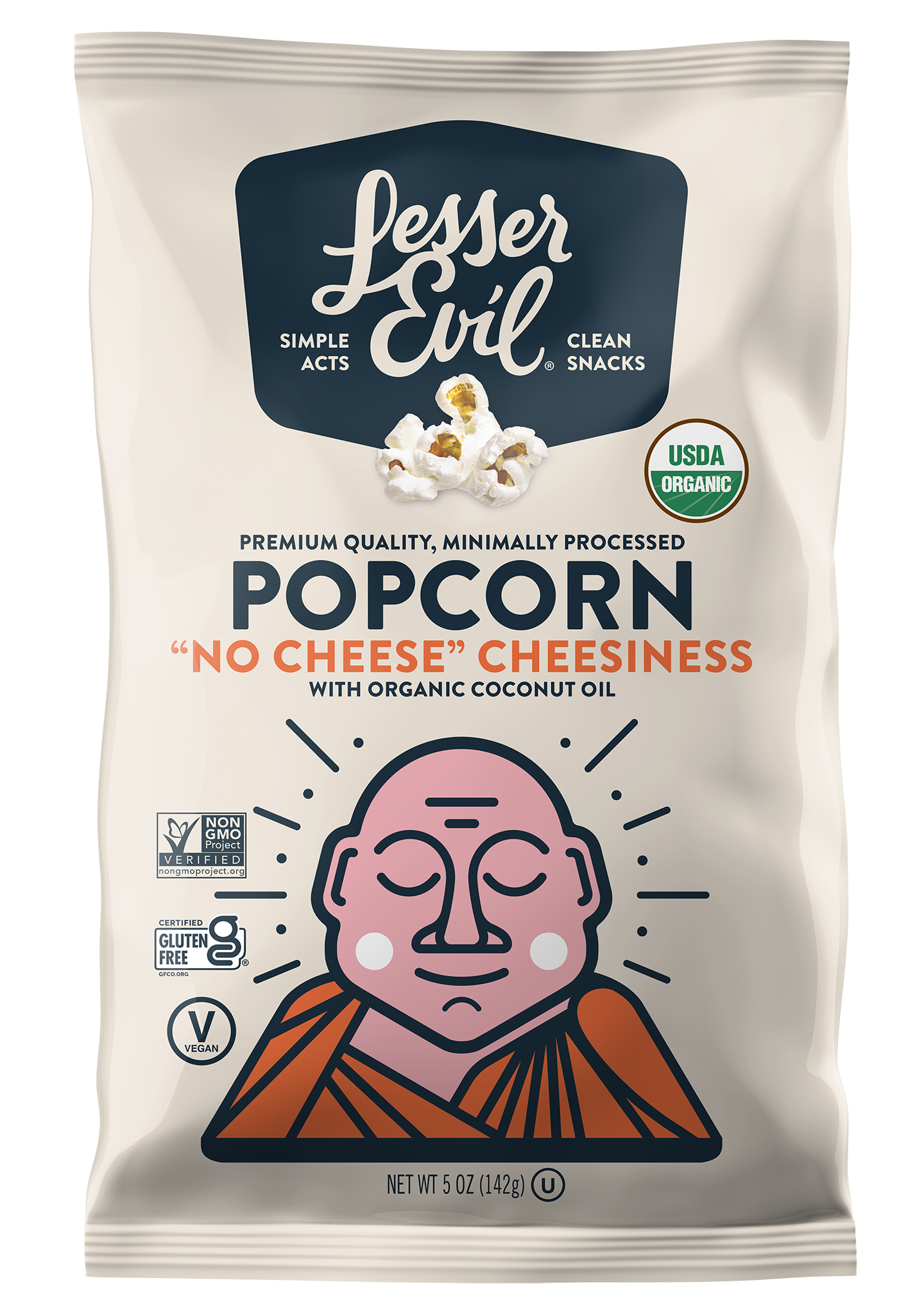 "No Cheese" Cheesiness Organic Popcorn | Au Fauxmage Popcorn Bio | Lesser Evil | 142g