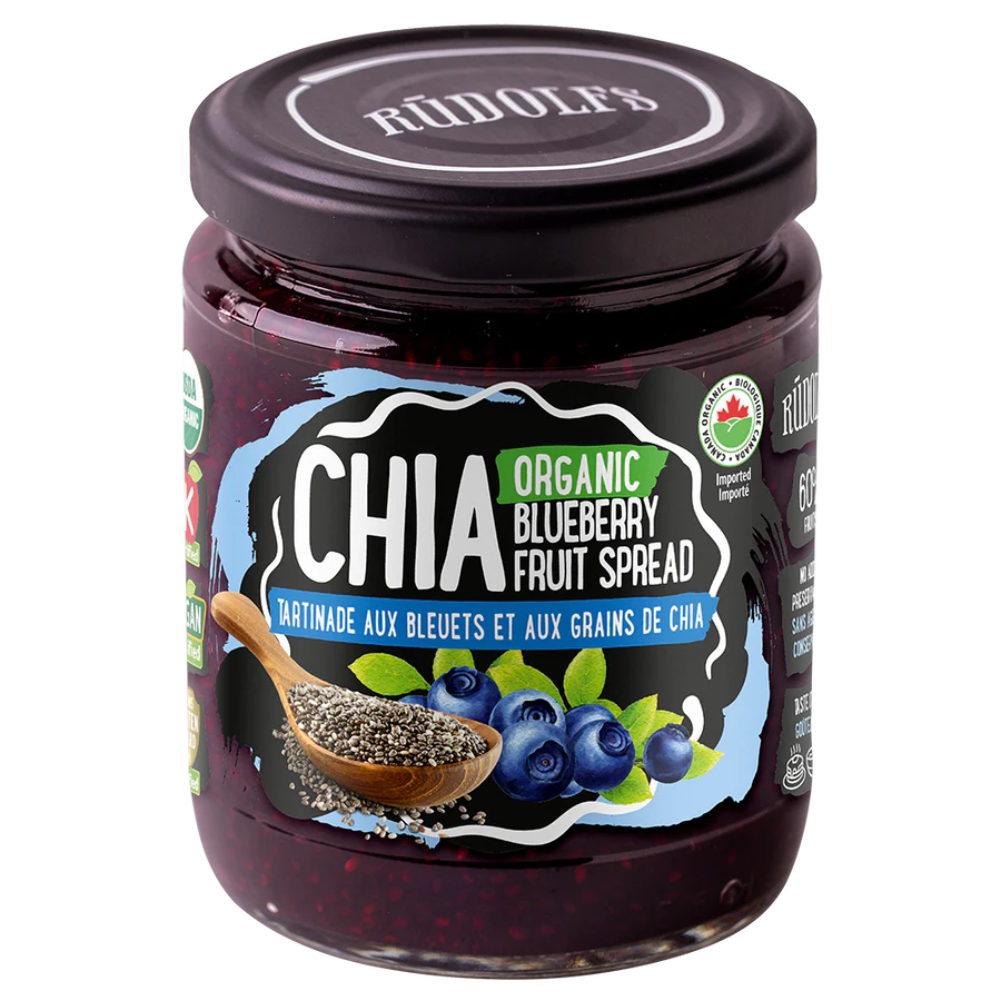 Tartinade de chia et myrtille bio par Rudolfs, 250g