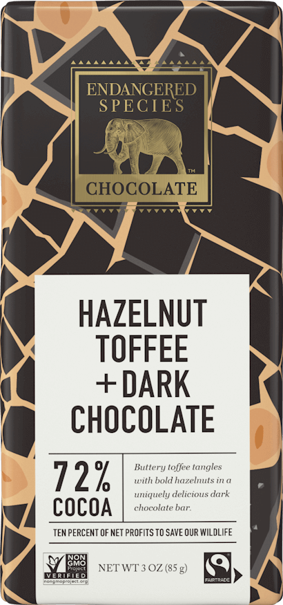 Rhino: Dark Chocolate with Hazelnut Toffee 72% by Endangered Species 85 g