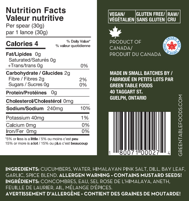 Cornichons à l&#39;aneth vivants par Green Table Foods 750 ml 