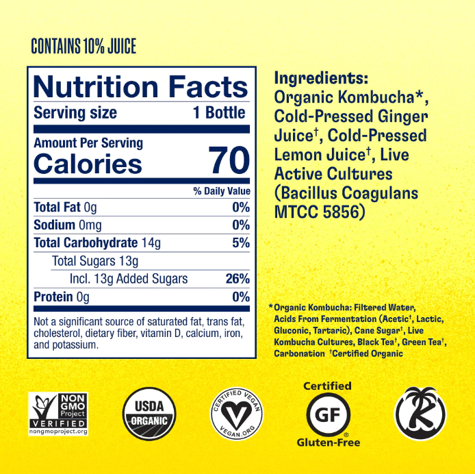 Ginger Lemon Kombucha, Health Ade Kombucha 473ml