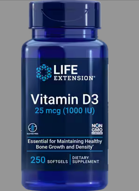 Vitamine D3 25 mcg (1000 UI) par Life Extension, 250 gélules