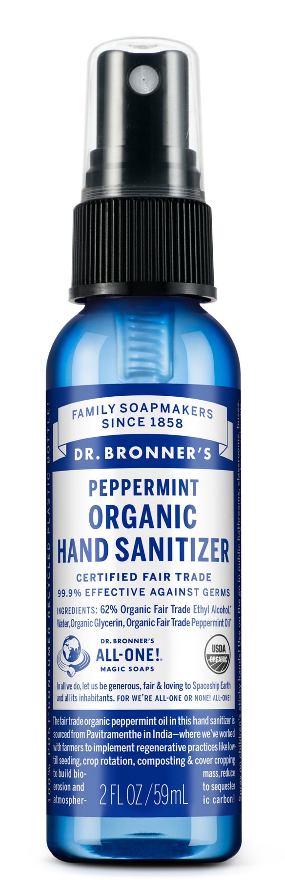 Désinfectant pour les mains bio à la menthe poivrée par Dr. Bronner's 59 ml 