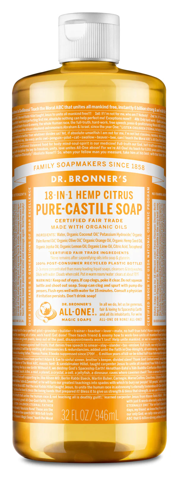 Savon liquide Pure- Castille, Agrumes par Dr. Bronner's, 946 ml