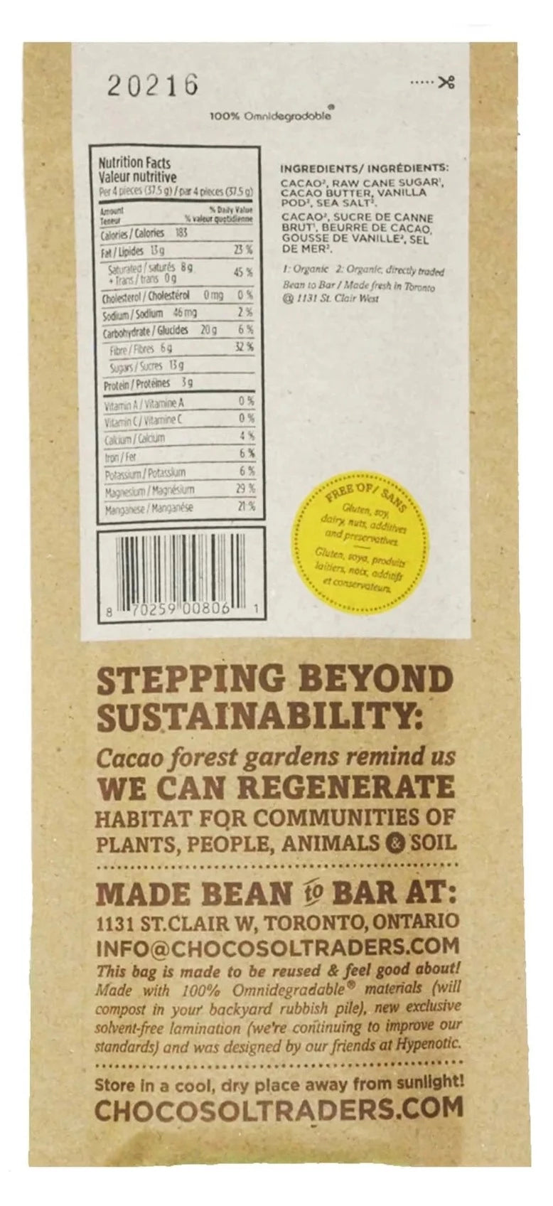 Barre de sel de mer à la vanille par Chocosol, 75g