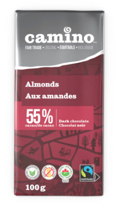 Tablette de chocolat noir bio aux amandes 55% par Camino, 100g