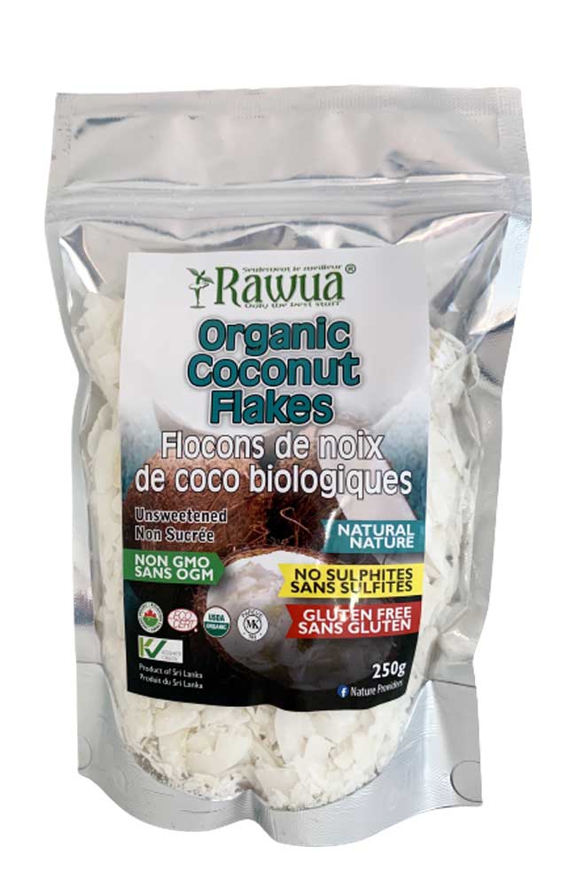 Flocons de noix de coco bio par Rawua, 250 g