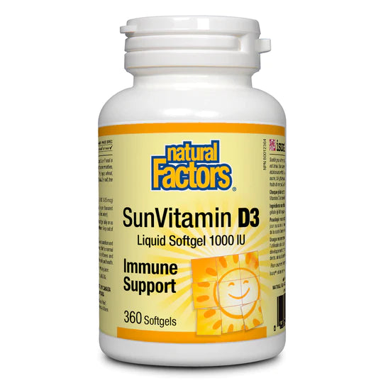 SunVitamin D3 Liquid Softgel 1000 UI Immune Support by Natural Factors, 360 softgel
