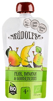 Purée de poire, banane et groseille bio par Rudolfs, 110 g