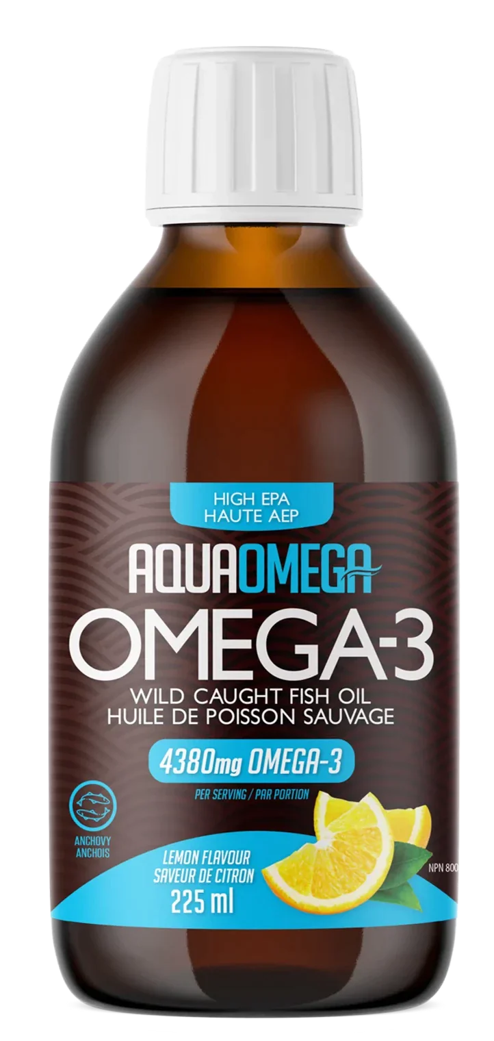 High EPA 4380 mg Omega-3 Lemon Flavour by AquaOmega, 225ml