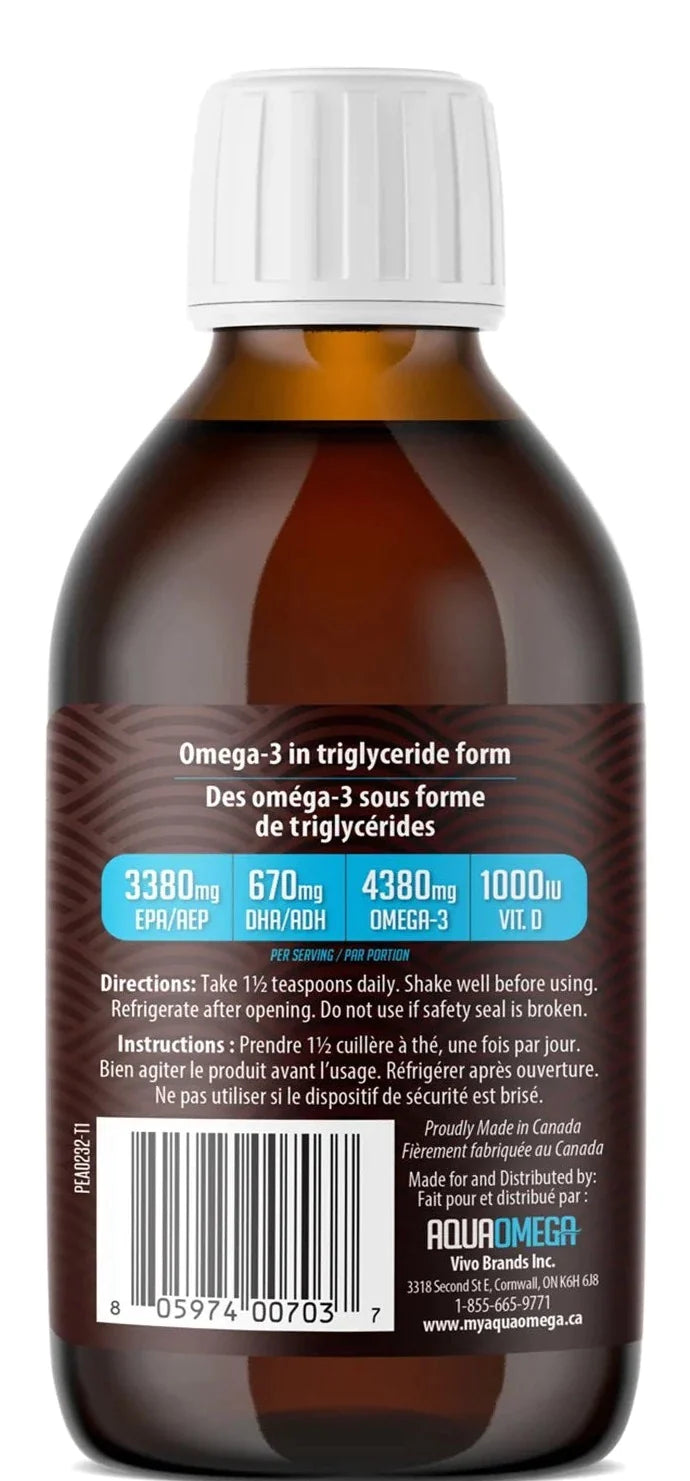 Saveur de citron riche en EPA Omega-3 par AquaOmega, 225 ml