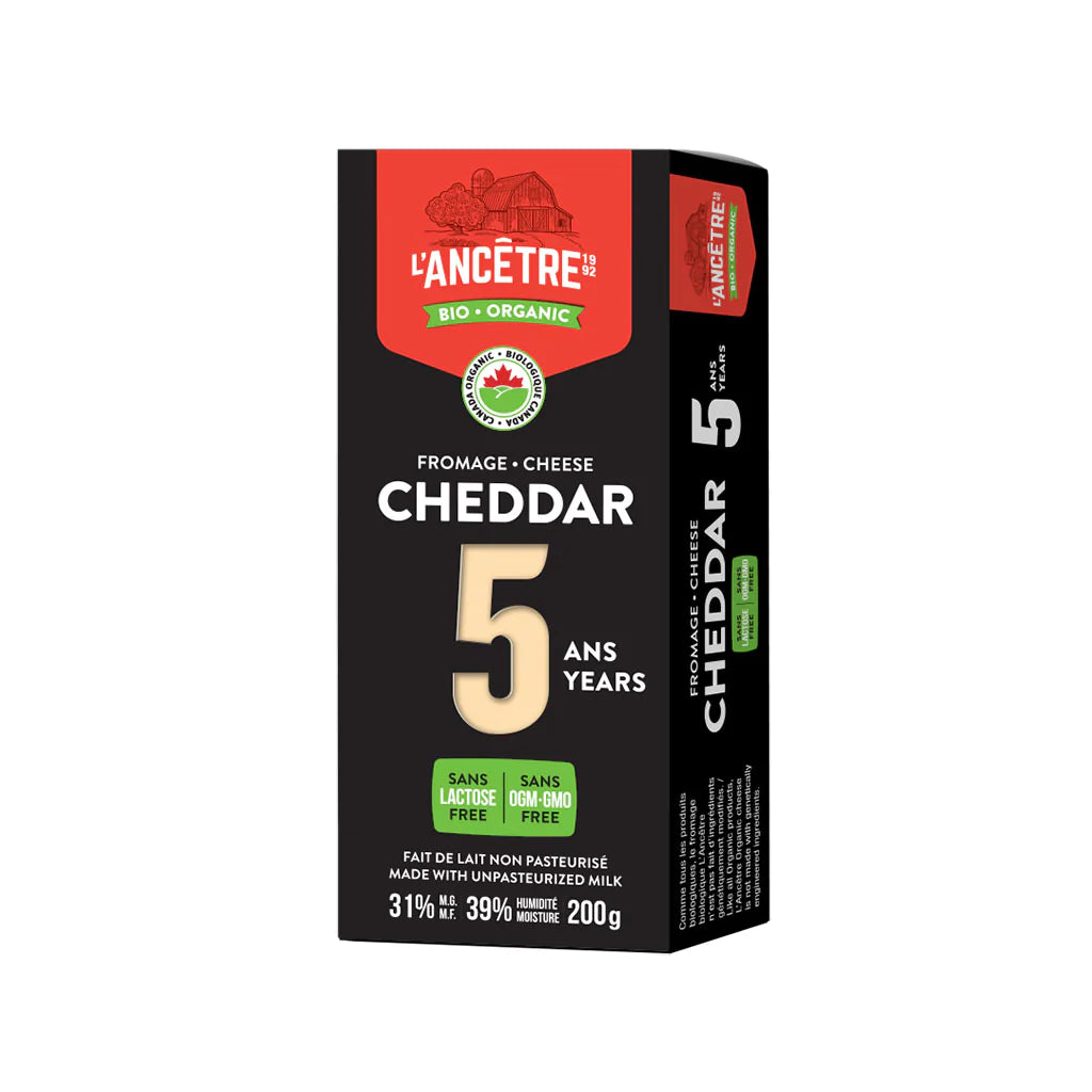 Organic 5 years aged Cheddar,  L’ANCÊTRE 200g