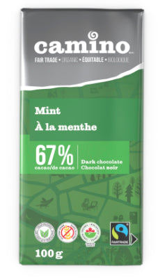 Tablette de chocolat noir à la menthe biologique 67 % par Camino, 100 g