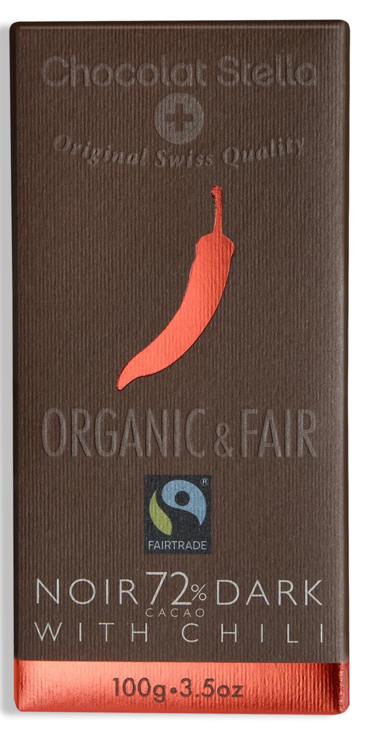 Organic 72% Dark Chocolate with Chili by Stella, 100g