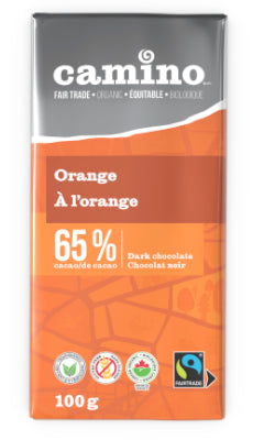 Tablette de chocolat noir bio à l'orange 65 % par Camino, 100 g