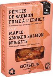 Maple Smoked Salmon Nuggets by Fumoirs Gosselin 140g. Sustainable, (Frozen)